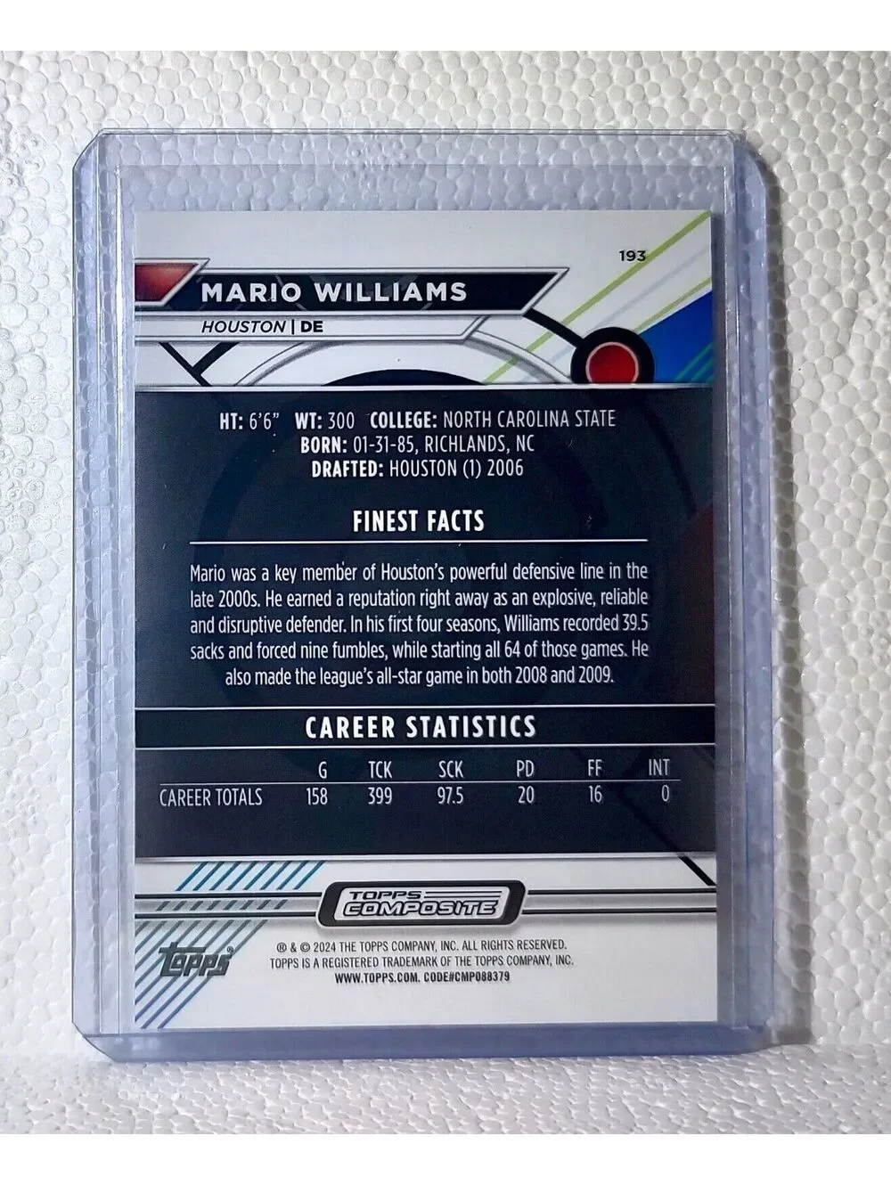 2023 Mario Williams Topps Finest NFL #193 Football Card Houston Texans